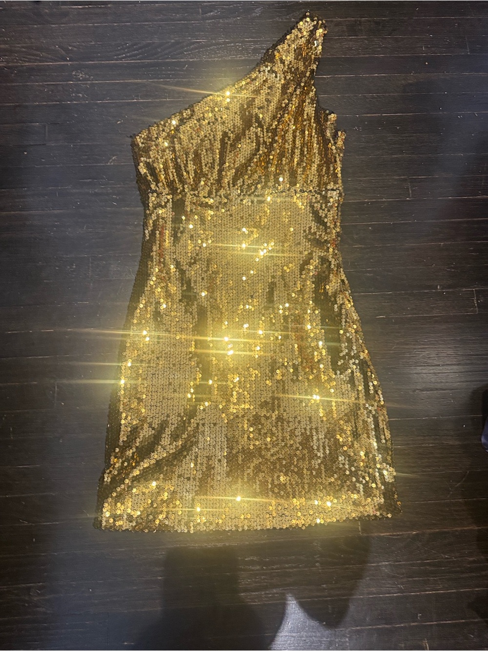 superdown Gold One-Shoulder Sequin Mini Dress